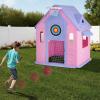 Kids Cottage Playhouse with Magnetic Dartboard, Basketball Hoop, Ring Toss & Soccer Goal  Indoor & Outdoor Playhouse view 3