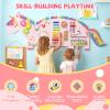 Costzon Activity Wall Busy Board, 11-in-1 Montessori Wooden Sensory Board Panels for Kids 3+, Wall-Mounted Toddler Learning Activity Center for Playroom, Daycare, Nursery, Classroom (Pink) view 2