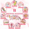 Costzon Activity Wall Busy Board, 11-in-1 Montessori Wooden Sensory Board Panels for Kids 3+, Wall-Mounted Toddler Learning Activity Center for Playroom, Daycare, Nursery, Classroom (Pink) view 3