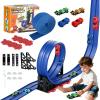 Flexible Race Track Toy Set, 16 FT Bendable Ramp with Suction Cups, Compatible with Hot Wheels & 1/64 DieCast Cars, Portable Roll-Up Racetrack Birthday Gift for Kids Ages 3-7 (Blue) view 1