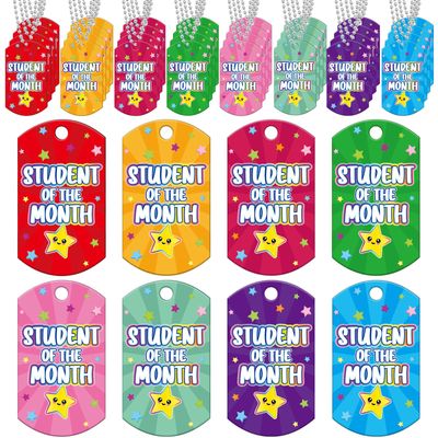 Dansydaisy 64 Pcs Student of The Month Incentives Acrylic Student Awards Tags with Chains Recognition Tag Education Prizes Bulk for School Classroom Reward Teacher Supplies, 8 Styles