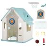 Kids Cottage Playhouse with Magnetic Dartboard, Basketball Hoop, Ring Toss & Soccer Goal  Indoor & Outdoor Playhouse view 1