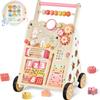 Baby Push Walker, Wooden Baby Walker with Wheels, Montessori Activity Center for 1 2 3 Years Old Boys Girls, Adjustable Speed & Height Push Toy for Toddler Learning to Walk, Gift for Kids Development view 1