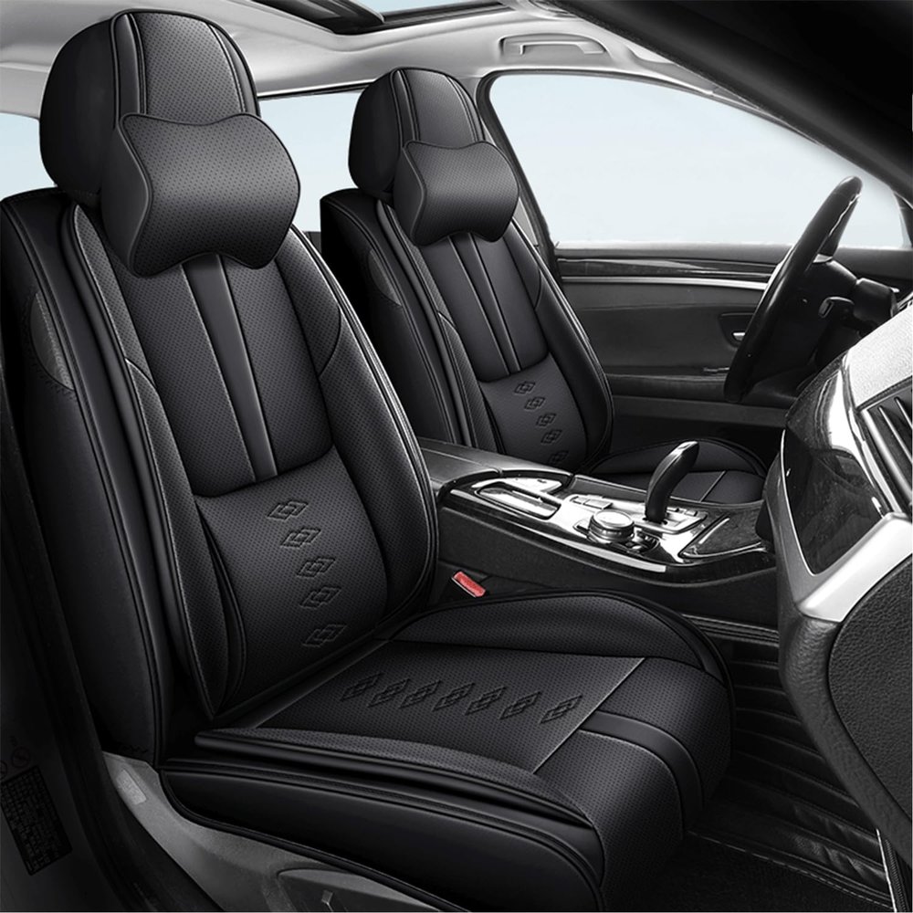 QUFEI Front Car Seat Covers for Prelude,for Honda Prelude 2001,Leather Front Seat Covers,Airbag-Compatible Car Seat Protectors,Waterproof Seat Cover for Cars(Black,2PCS/with Pillows)