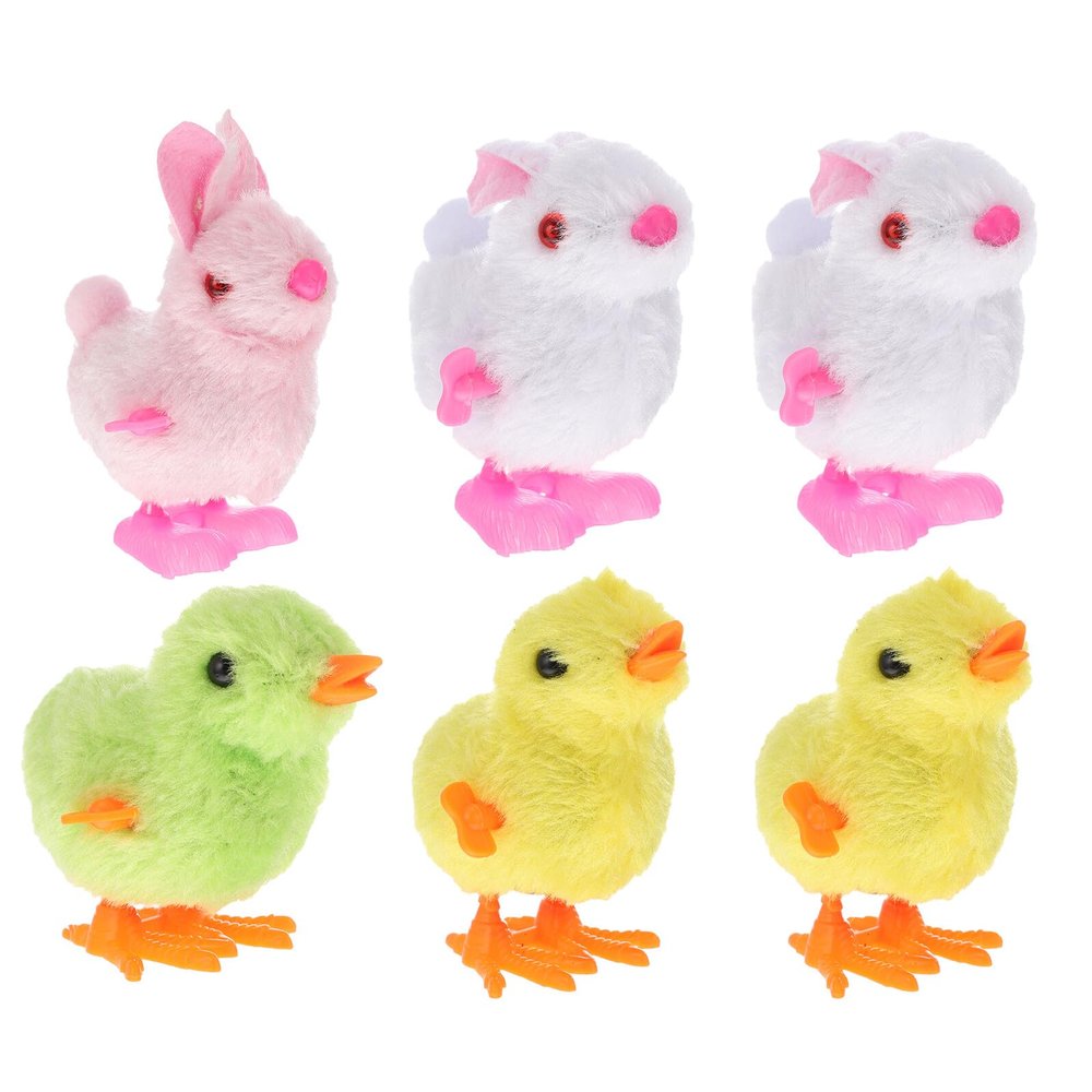 TOYANDONA 6pcs Wind Up Adorable Plush Chicks and Bunnies Fuzzy Clockwork Playthings for Easter Party Favors Coordination and Imagination Development