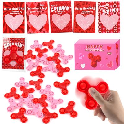24 PCS Mini Fidget Spinner Toys with Cards, Bulk Stress Fidget Toys for Kids Classroom Treasure Box, Birthday Party Favors Goodie Bag Stuffers, Carnival Prize (Red+Pink)