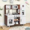 Costzon Kids Kitchen Playset, Toddler Pretend Cooking Kitchen w/Utensils, Oven, Cabinets, Faucet, Sink, Telephone & Cooking Accessories, Wooden Play Kitchen for Kids, Gift for Age 3+ (Brown) view 1