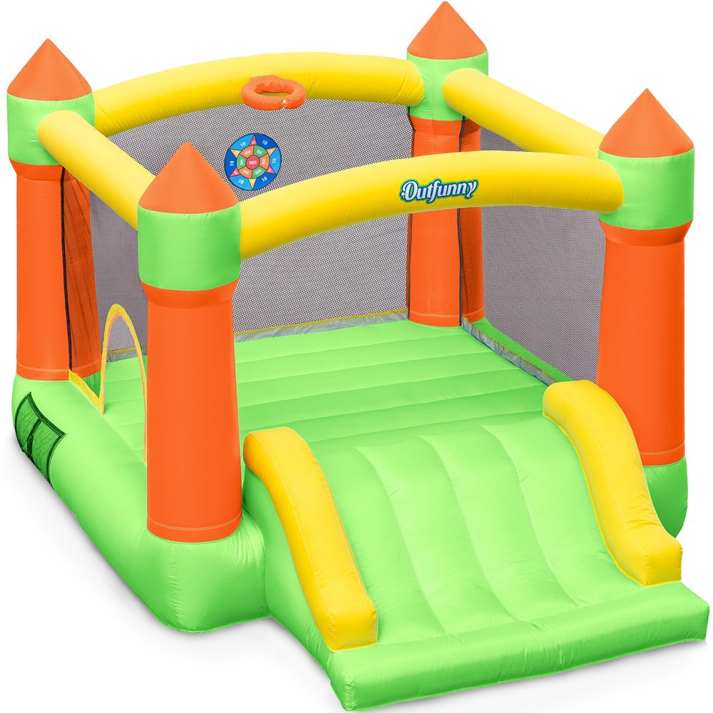 Outfunny Bounce House with Slide, Inflatable Bouncy House for Kids 3-8, Outdoor&Indoor, Bounce Area 8'x8', Capacity 400 lb - Green