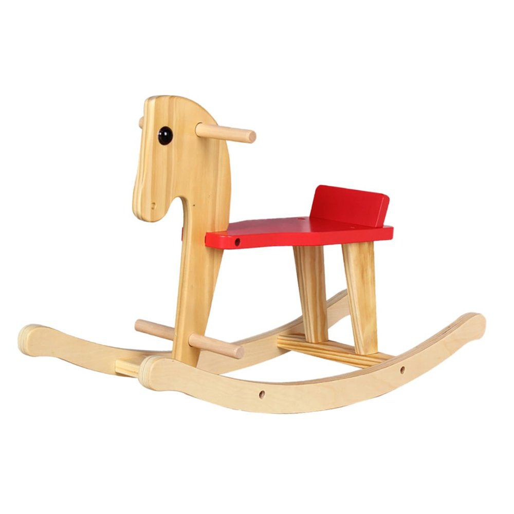 Uonlytech Wooden Horse Shaped Chair Riding Rocker with Safe Rounded Rails and Scientific Swing Angle for Boys Reusable Pine Rocking