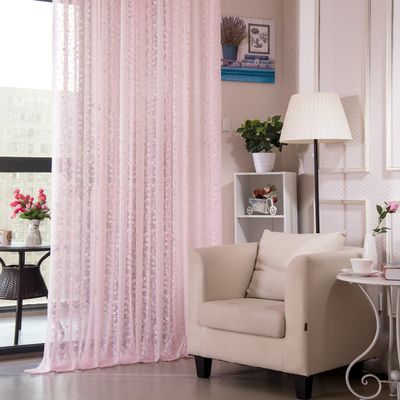 Iuokuby High Grade Rural Delicate Small Flower Jacquard Sheer Curtains Voile Gauze Home Decor for Living Room Bedroom(2 Panels, W 54 x L 63 inch, Pink)