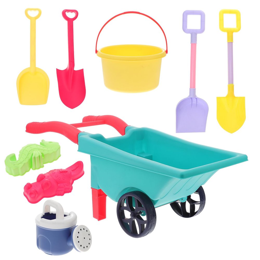 BESPORTBLE 7pcs Beach Set with Trolley Sand Shovel Rake and Bucket Interactive Sand Play Tools for Creativity and Social Skills Suitable for Home and Beach Fun Random Color
