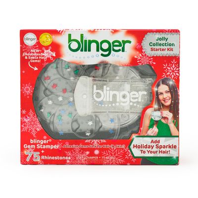 blinger  Jolly Collection Hair Gem Stamper with 75 Festive Sparkle Gems | Limited Edition Hair Jewelry for Girls & Women | Perfect for Christmas, New Year Looks, Birthdays, Dress-Up & Everyday Glam
