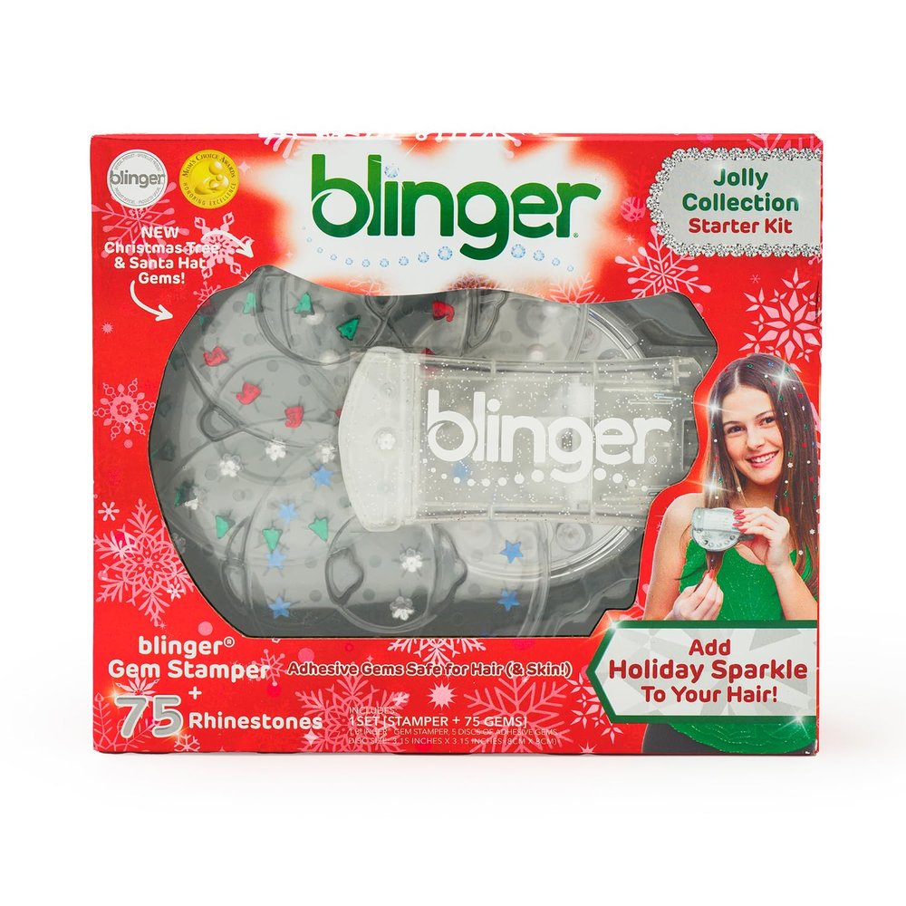 blinger  Jolly Collection Hair Gem Stamper with 75 Festive Sparkle Gems | Limited Edition Hair Jewelry for Girls & Women | Perfect for Christmas, New Year Looks, Birthdays, Dress-Up & Everyday Glam