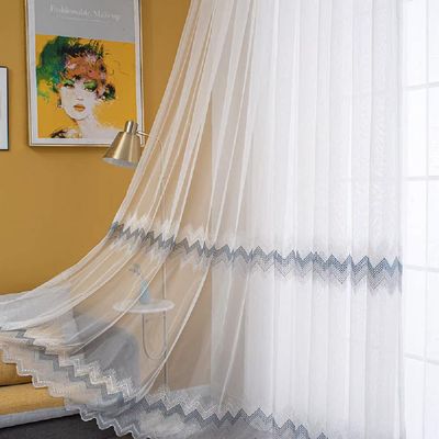 HooHero White Simple Nordic Style Ripple Pattern Embroidered Sheer Curtains Home Decoration Rod Pocket Gauze Tulle Voile for Living Kids Baby Room Bedroom(1 Panel, W 50 x L 102 inch, White)