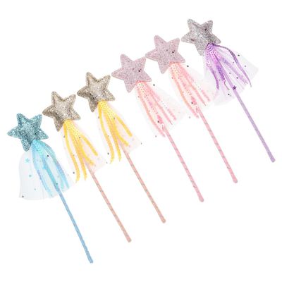 Hemoton 6pcs Star-Shaped Fairy Wands Portable Angel Sticks for Birthday Party Role Play Comfortable Grip Magical Wand in Pink Purple Gold Blue for Festival Dress-up