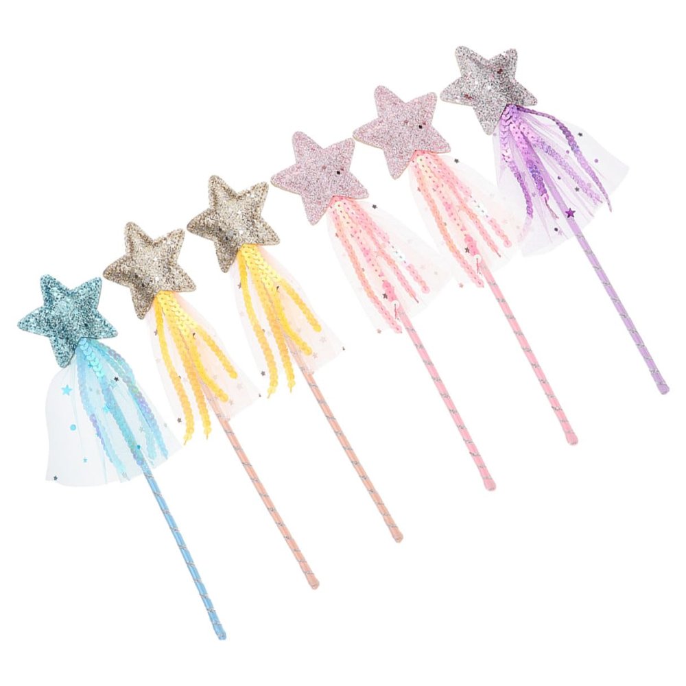 Hemoton 6pcs Star-Shaped Fairy Wands Portable Angel Sticks for Birthday Party Role Play Comfortable Grip Magical Wand in Pink Purple Gold Blue for Festival Dress-up