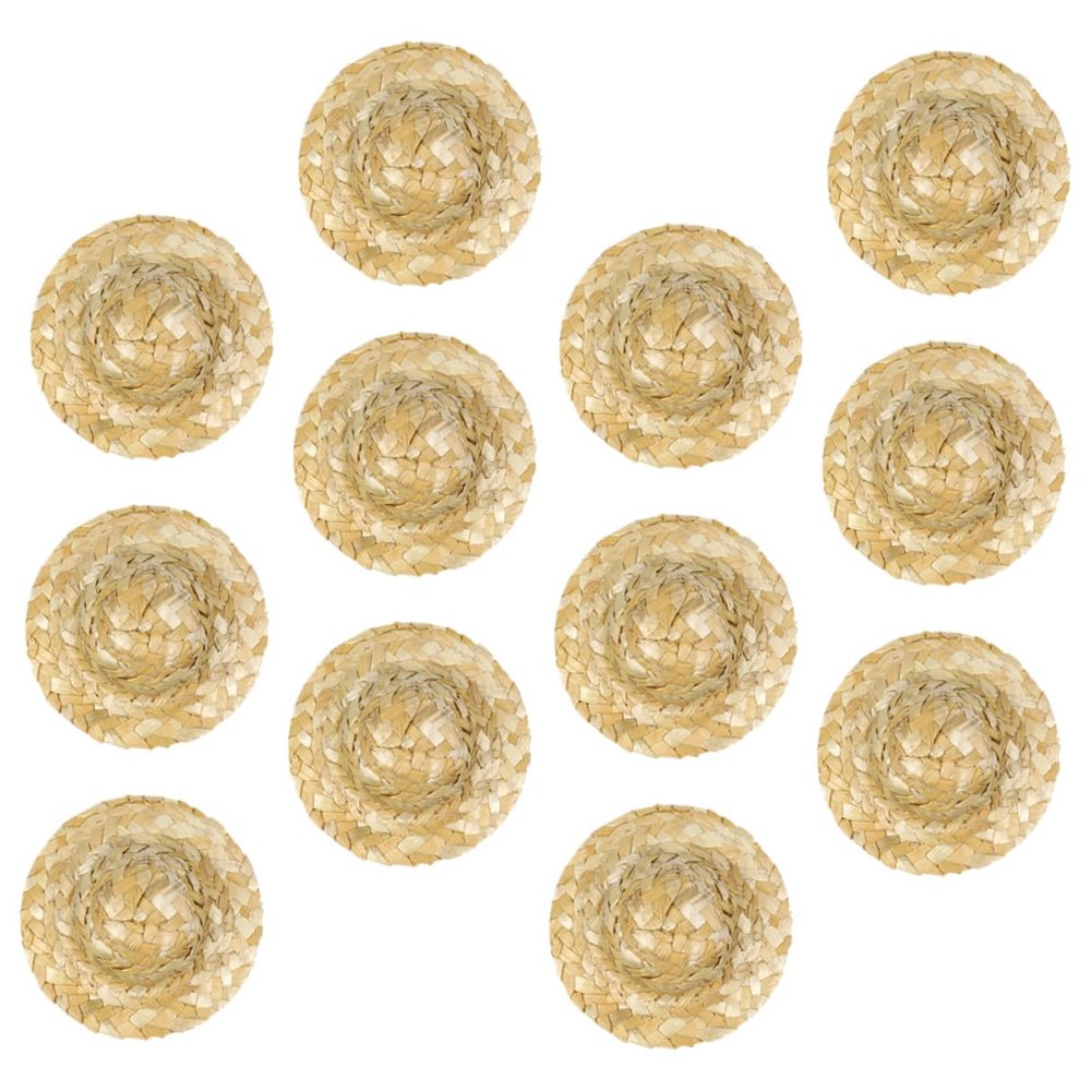 BESPORTBLE 12Pcs Handwoven Mini Straw Hats for Dolls Lightweight Breathable Dollhouse Accessories Tiny Woven Caps for DIY Crafts Summer Decoration