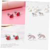 LIGIGWASH 2 Pairs Hypoallergenic Strawberry Rainbow Earrings Set for Teen Small Flat Back Studs Cute Charming Accessories for School Ceremonies and Daily Wear view 3