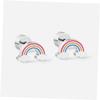 LIGIGWASH 2 Pairs Hypoallergenic Strawberry Rainbow Earrings Set for Teen Small Flat Back Studs Cute Charming Accessories for School Ceremonies and Daily Wear view 4