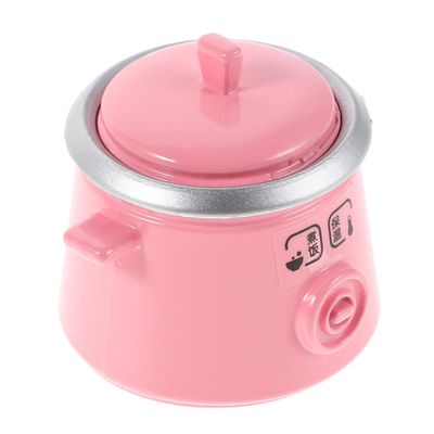 PLAFOPE Miniature Rice Cooker Dollhouse Accessory Portable Pink Metal Simulation Rice Cooker for Play Kitchen Realistic Design for Role Play and Decorative Dollhouse Display