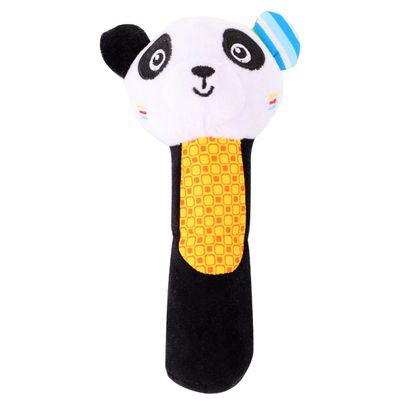 ERINGOGO Plush Animal Handheld Rattle for Newborn Boy Girl Mini Soft Stuffed Cartoon Design Bright Colors for Sensory Development and Hand Coordination Black White Bear
