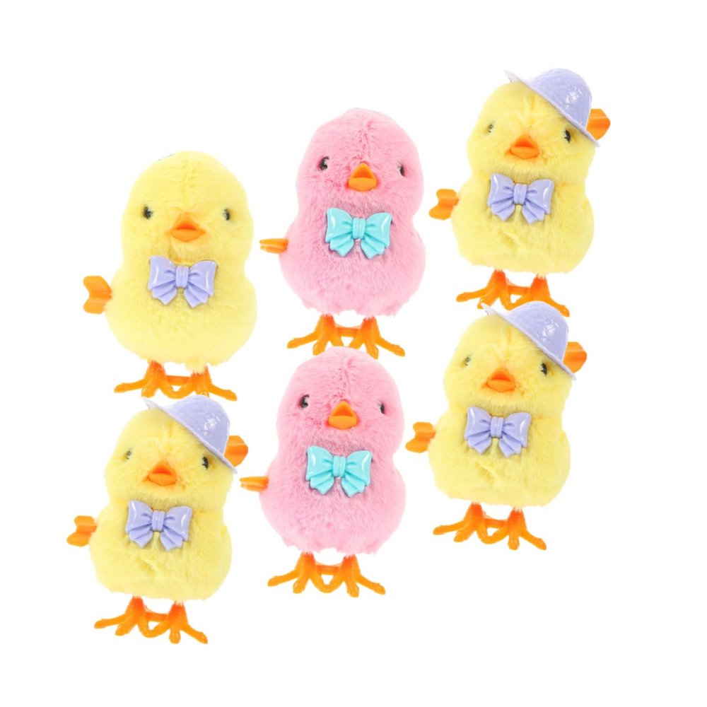 FUNOMOCYA 6Pcs Wind-up Plush Chicken Easter Jumping Clockwork Fuzzy Chicks for Boys Safe and Fun Basket Fillers
