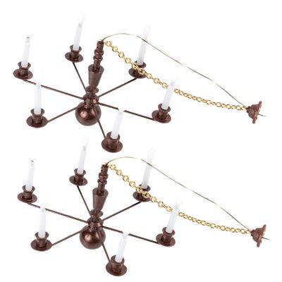 Wakauto 2pcs Miniature Ceiling Lamp Ornament for Sand Table Scene Compact Hanging Model with Warm White Light Easy Install DIY Mini Landscape Light for Dollhouse Decoration