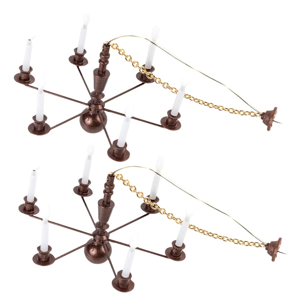Wakauto 2pcs Miniature Ceiling Lamp Ornament for Sand Table Scene Compact Hanging Model with Warm White Light Easy Install DIY Mini Landscape Light for Dollhouse Decoration