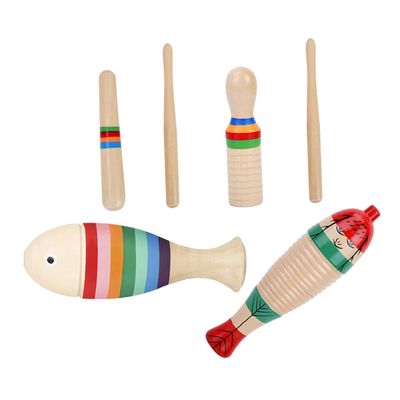 Alasum 3 Sets Wooden Guiro Percussion Instruments with Sticks for Beginner Music Education Handcrafted Wood Guiro for Boys Early Learning and Hand-Eye Coordination Development