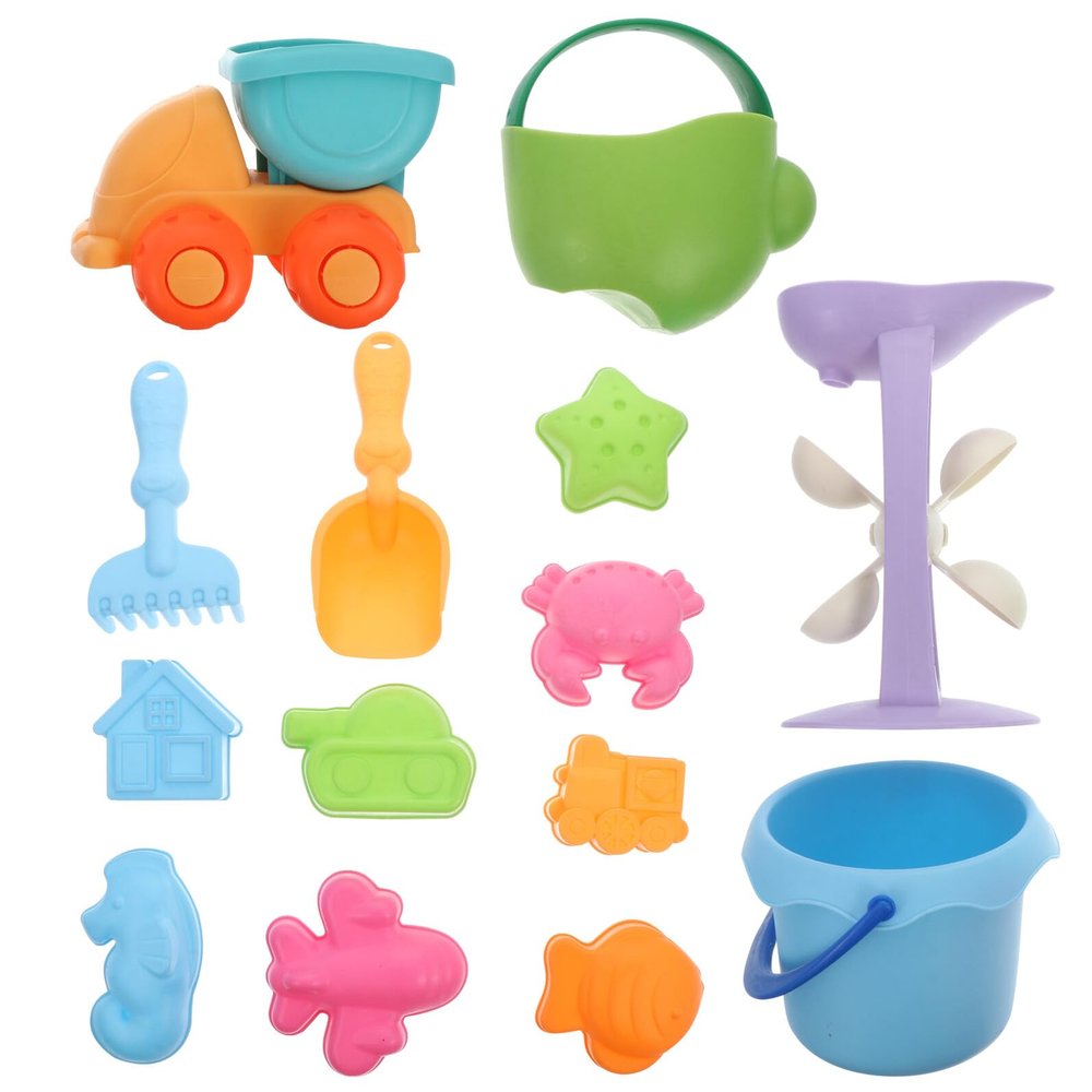Beaupretty 14pcs Sand-Excavating with Bucket Shovel Car for Beach Sandbox Backyard Play Portable Soft S Outdoor Sand Tools Kit for Boys
