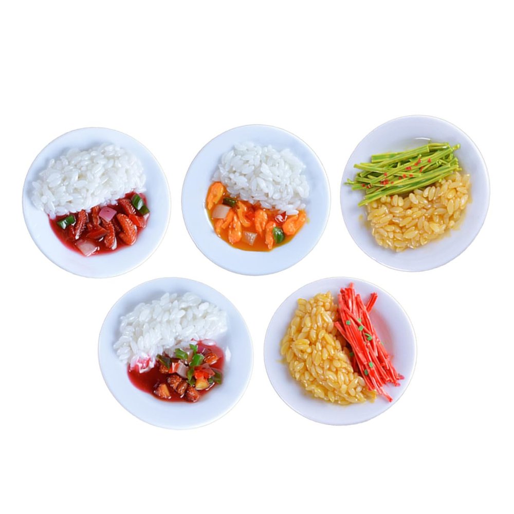 Alasum 5pcs Realistic Chinese Rice Food Model Lifelike PVC Pretend Play Food for Photo Props and Restaurant Display Accessories Decorative Kitchen and Dining Table Showcase