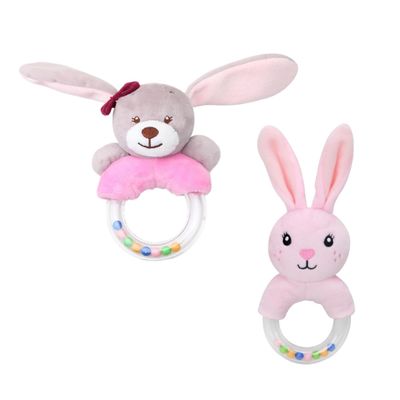 Abaodam 2pcs Animal Rattle Plush Ring Shakers Lightweight Auditory Stimulating Grab Exercise for Boy Girl Newborns