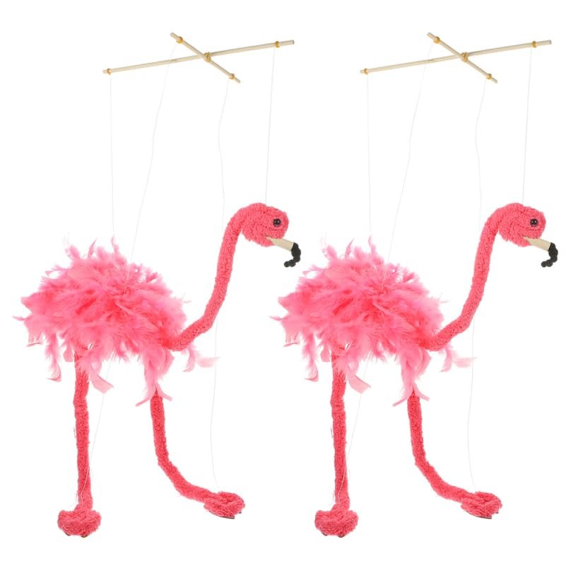Cvutovo 2Pcs Pink Plush Flamingo Marionette with Bamboo Strings Lightweight Fluffy Animal Toy for Interactive Shows, Home Decoration & Family Playtime, 22.44 Inch