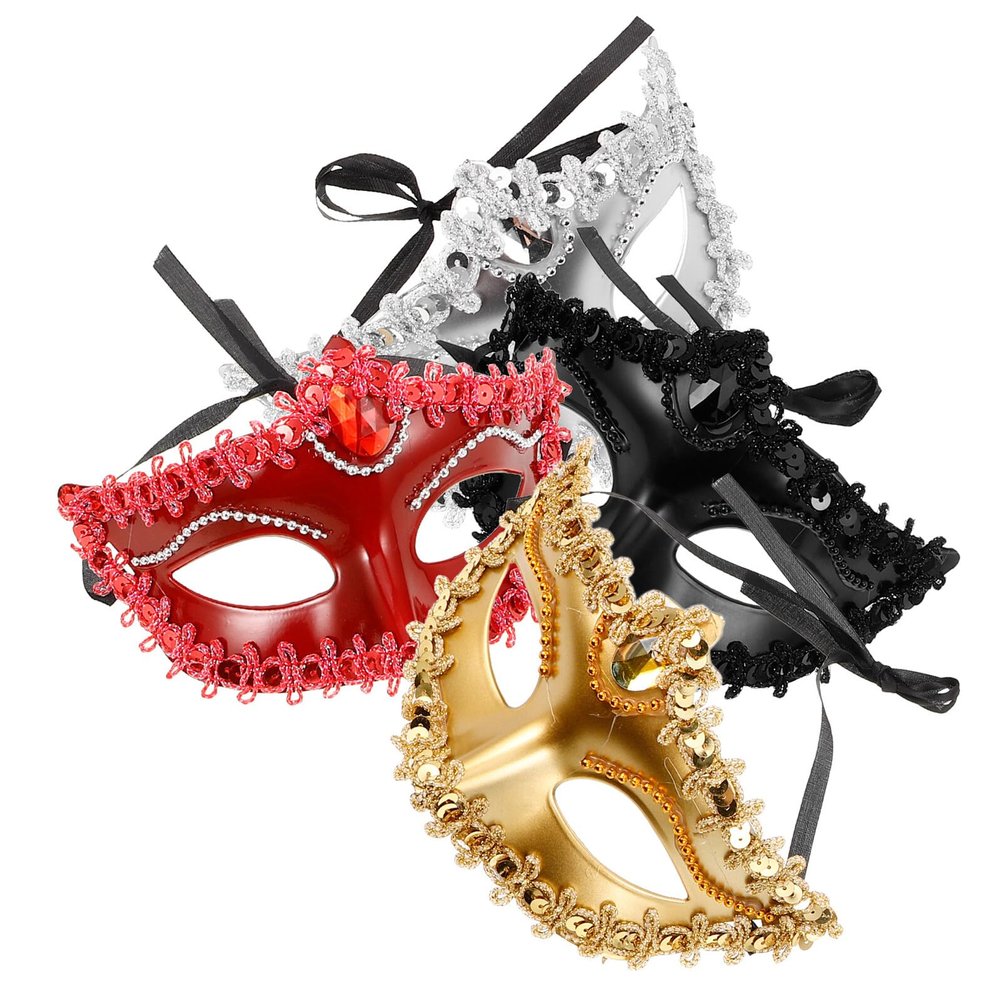 Beaupretty 4pcs Masquerade Half-face Masks Lightweight Costume Party Decor for Dance Performances and Photography Props in Dark Ebony Crimson Metallic Yellow