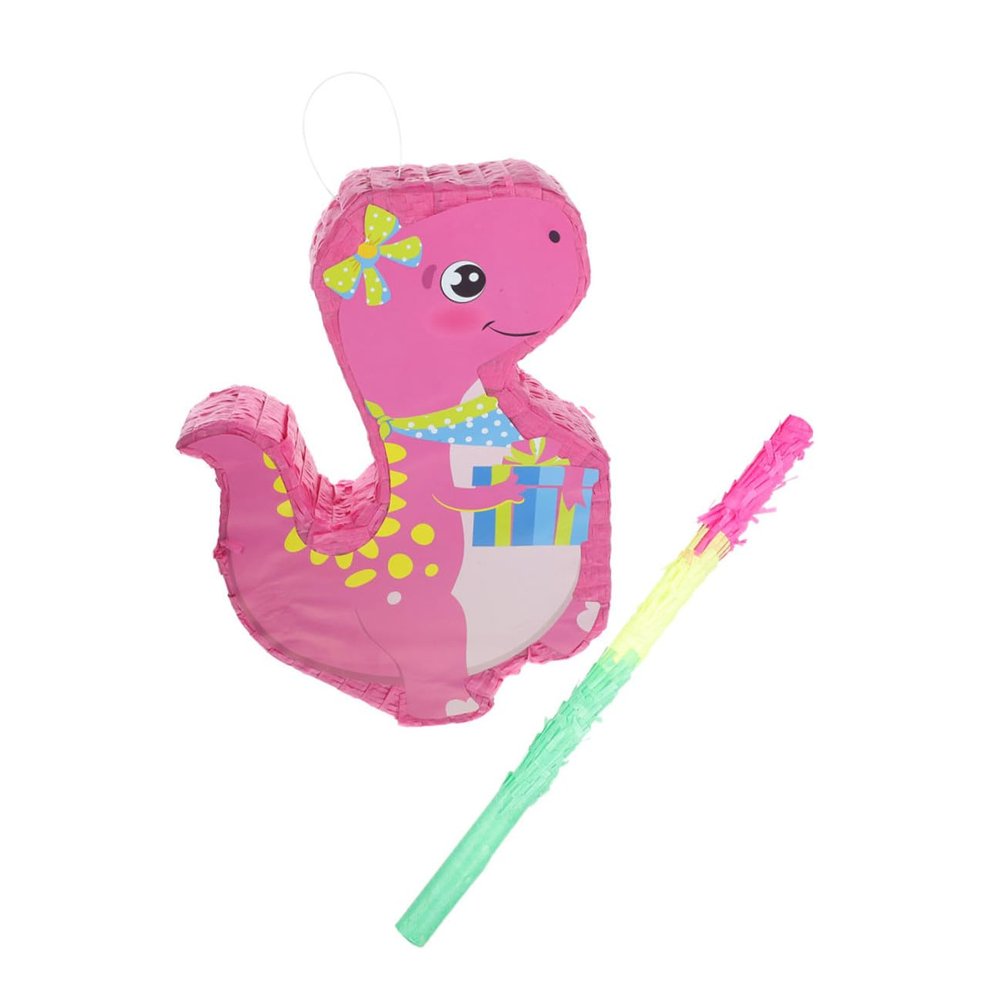 Alipis Dinosaur Pinata with Rod for Birthday Party Fun Pink Decorative Filled with Candy and Confetti for Celebrations and Theme Party Entertainment