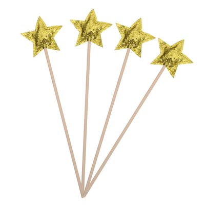 Toyvian 4Pcs Gold Star Fairy Wands Party Sticks for Birthday and Costume Play Glitter Sequin Design for Fairy Angel Elf Dress-up and Festival Decorations