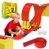 16.5ft Build Anywhere Portable Race Track with Suction Cups - Flexible Roll-Up Design Fits 1/64 Scale Cars, Portable Toy Gift for Kids 4+ Year Old (3 Tracks/Red) view 1