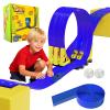 16.5ft Build Anywhere Portable Race Track with Suction Cups - Flexible Roll-Up Design Fits 1/64 Scale Cars, Portable Toy Gift for Kids 4+ Year Old (3 Tracks/Blue) view 1