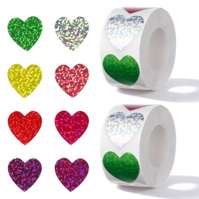 1000Pcs Heart Stickers 1Inch Valentines Day Self Adhesive Stickers Glitter Colored Heart Shaped Sticker Roll for Envelope Seal Birthday Wedding