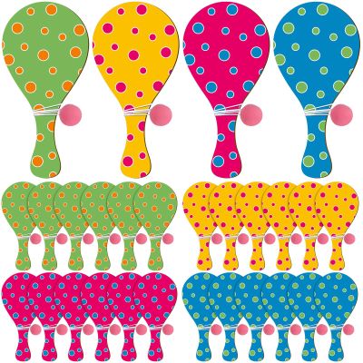 PullCrease 24 Pcs Wooden Paddle Balls with String for Easter Vintage Toy Set Paddle Ball Bulk for Easter Spring Birthday Party Favor Gifts