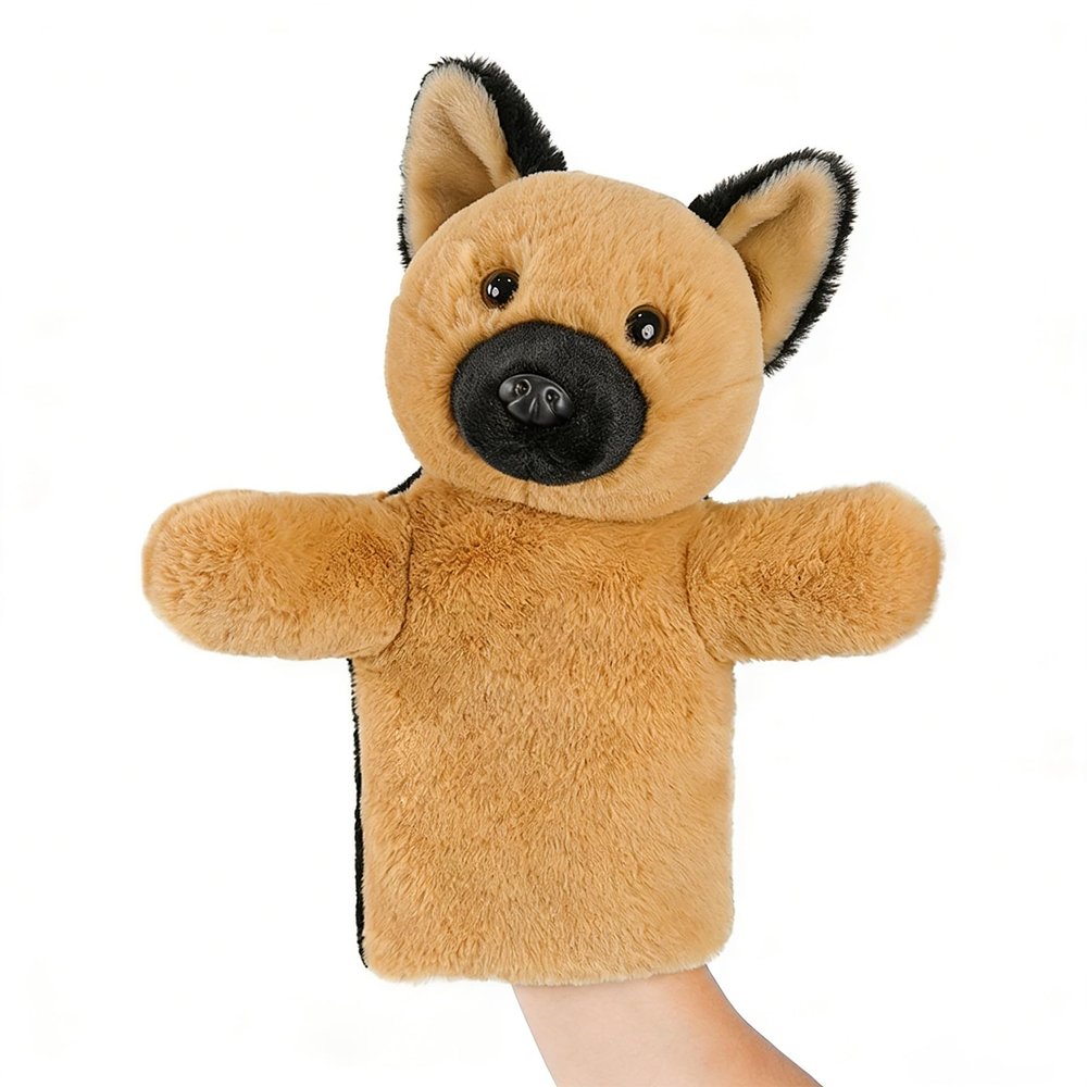JUSTQUNSEEN Dog Hand Puppet Plush Toy for Kids Toddlers Educational Animal Puppet for Storytelling Pretend Play Birthday German Shepherd