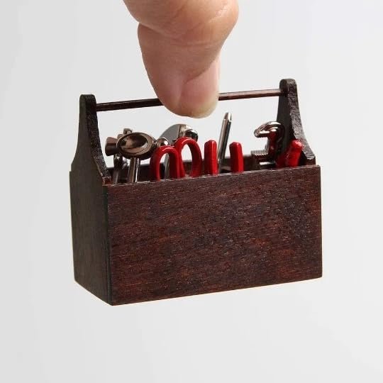 1:12 8PCS Metal Tools in Wood Tool Box Set Miniature Dollhouse Accessories