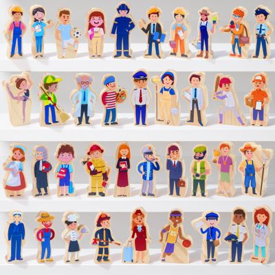 38 PCS Wooden Community Helpers Small Multicultural Career People Figures Occupations Dress up for Preschool Learning Toys Boys Girls Birthday Gifts