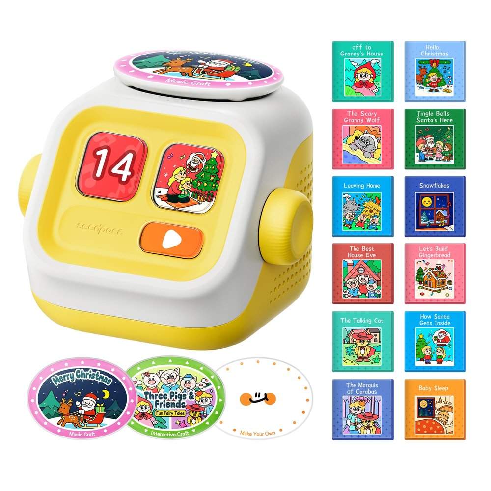 seedpace Kids Music Player: Story Machine, Interactive Toy, Voice Recording, Pre-Loaded Stories and Muisic, Screen-Free Storytelling Toys, Bluetooth Speaker, Christmas/Birthday Gift for Children