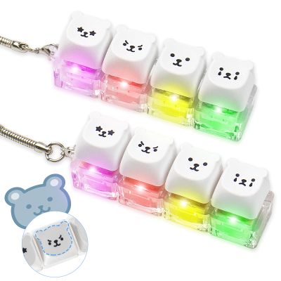 2Pcs Cute Keyboard Clicker Fidget for Adults, Silent & Clicky Light Up Keyboard Fidget Keychain, White Bear Stress Relief Fidget Keyboard for Anxiety Decompression