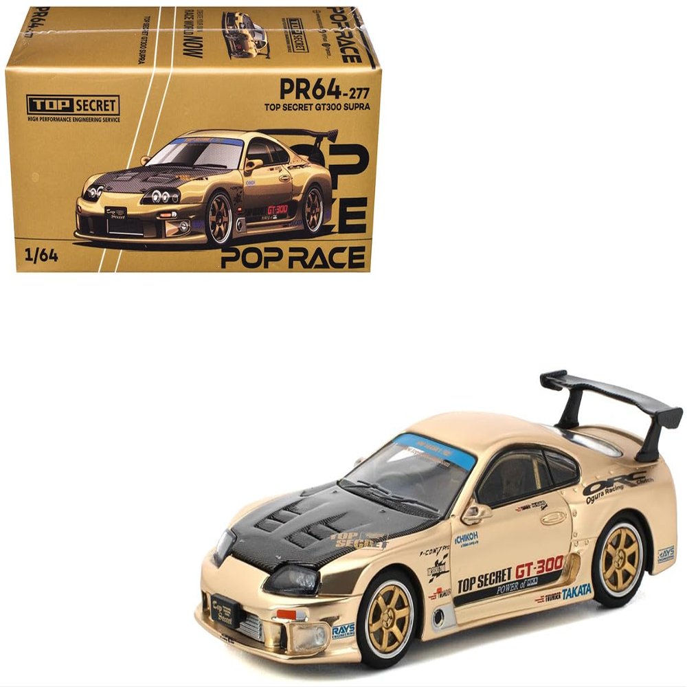 1:64 Diecast Model Car Compatible with Toyota Supra GT300 Top Secret Chrome Gold Limited Edition by Pop Race PR640277