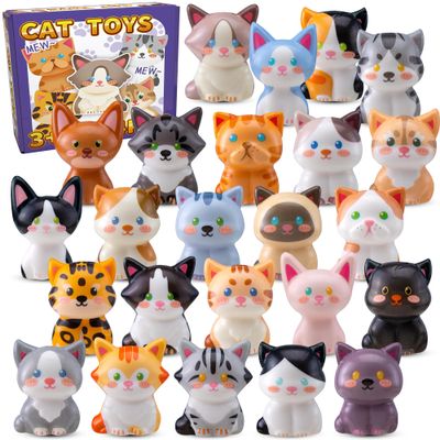24 PCS Cat Squishy Toys, Cute Cat Party Favors for Kids, Stress Relief Toys