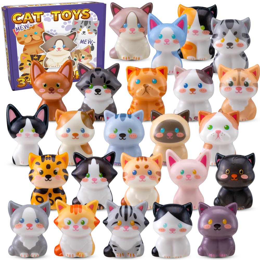 24 PCS Cat Squishy Toys, Cute Cat Party Favors for Kids, Stress Relief Toys