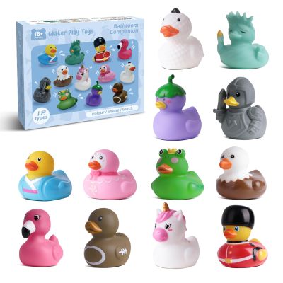 12 Rubber Ducks, Toddler Bath Toys, No-Hole Bathtub Toys for Baby Pool Toys for 18+ Months Girls Boys