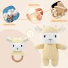 okegztoa 10" Crochet Sheep Stuffed Animal with Rattle, Pure Cotton Soft Crochet Doll Plush Toy for Newborn, Handmade First Birthday Gift view 3